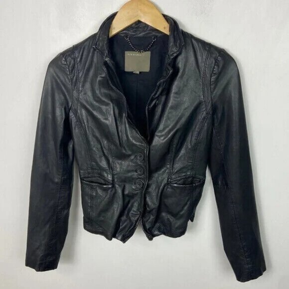Muubaa 100% Lamb Leather Jacket Black Biker Moto Naiden Size 2 Style M0275‎ Coat - Picture 10 of 13